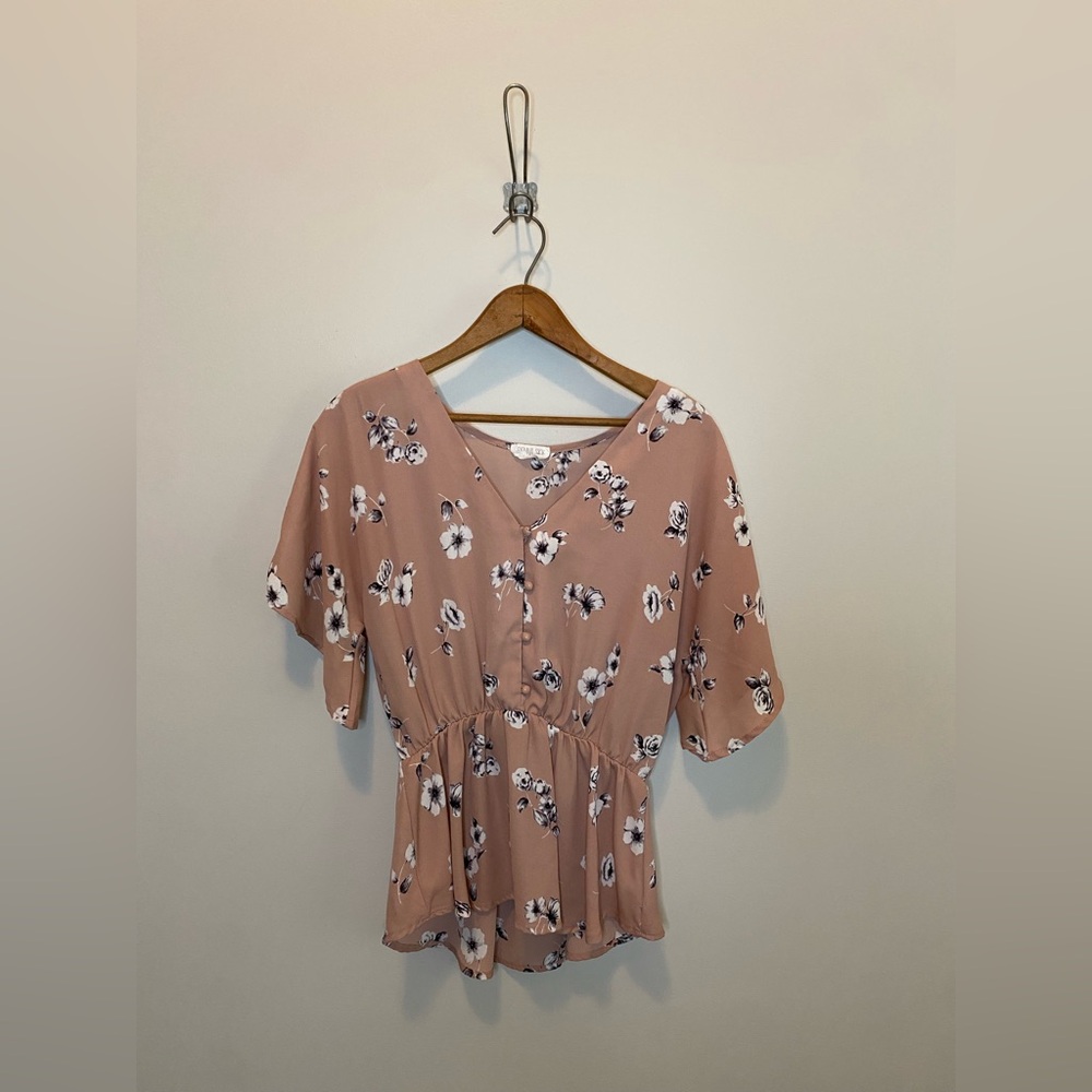 Sienna Sky Dusty Rose Floral Peplum Blouse